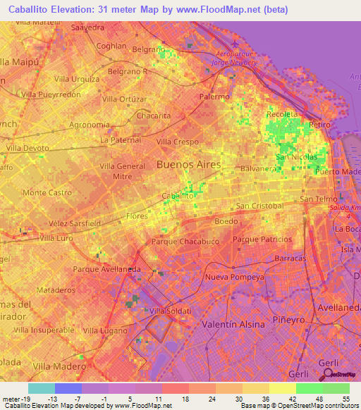 Caballito,Argentina Elevation Map
