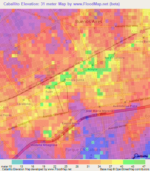 Caballito,Argentina Elevation Map
