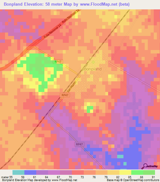 Bonpland,Argentina Elevation Map