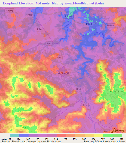 Bonpland,Argentina Elevation Map