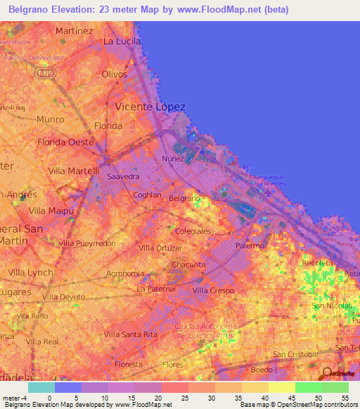 Belgrano,Argentina Elevation Map
