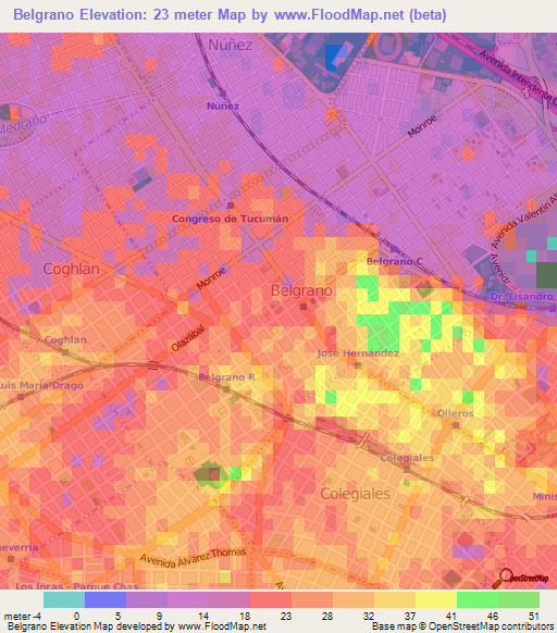 Belgrano,Argentina Elevation Map