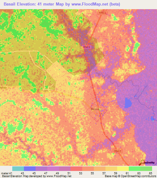 Basail,Argentina Elevation Map
