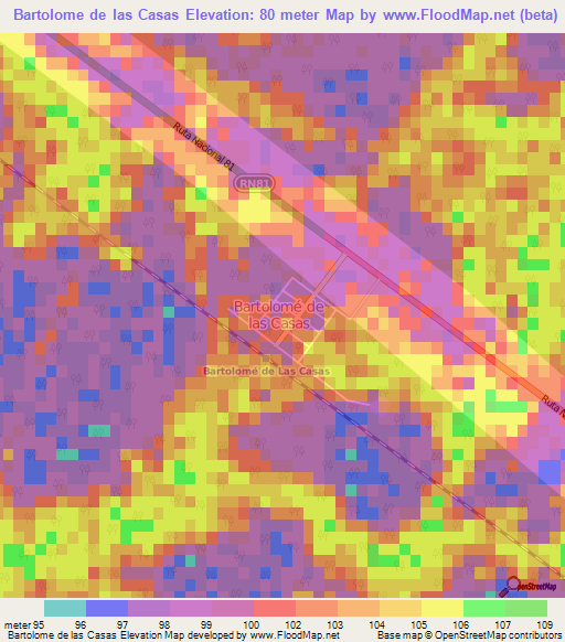 Bartolome de las Casas,Argentina Elevation Map