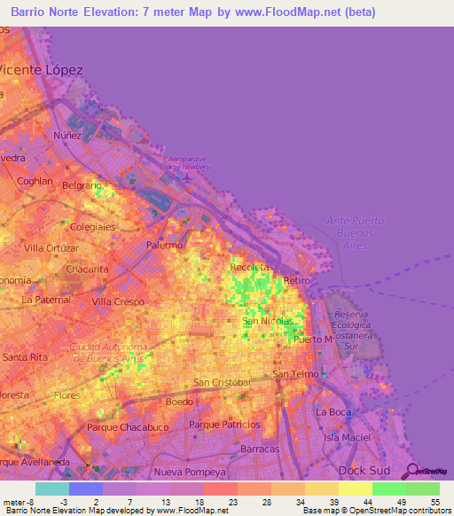 Barrio Norte,Argentina Elevation Map