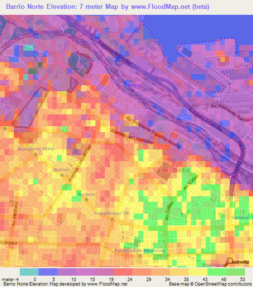 Barrio Norte,Argentina Elevation Map