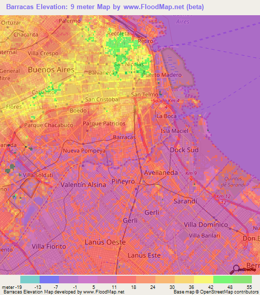 Barracas,Argentina Elevation Map