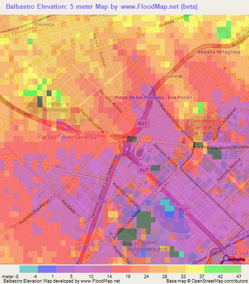 Balbastro,Argentina Elevation Map