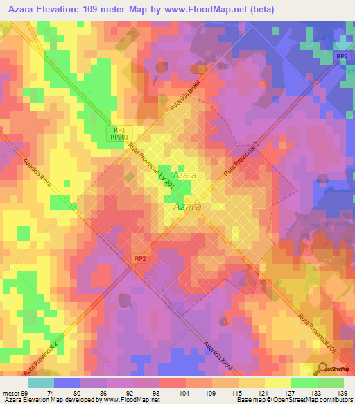 Azara,Argentina Elevation Map