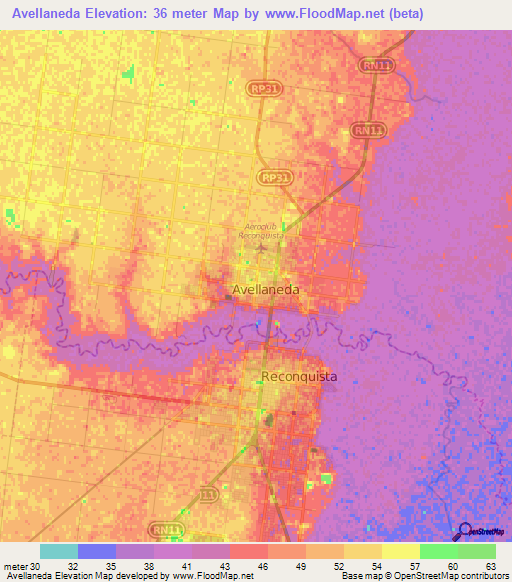 Avellaneda,Argentina Elevation Map