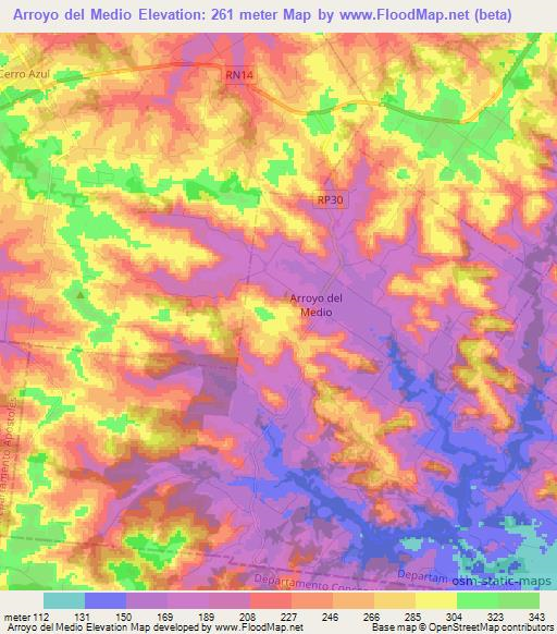 Arroyo del Medio,Argentina Elevation Map