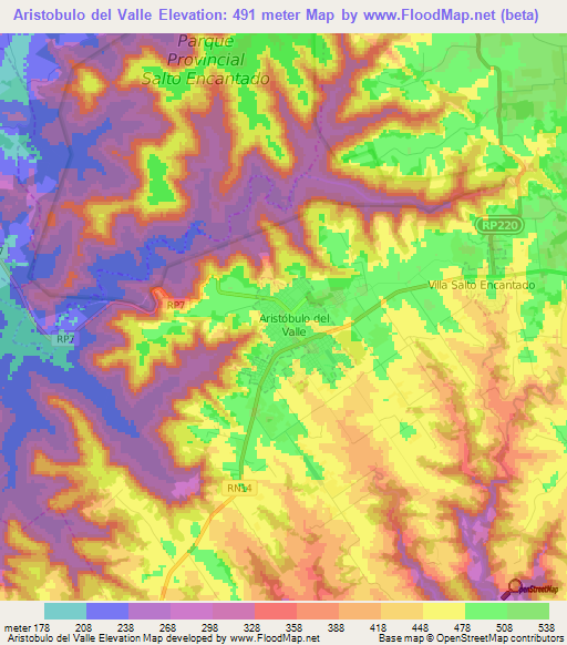 Aristobulo del Valle,Argentina Elevation Map