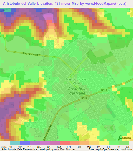 Aristobulo del Valle,Argentina Elevation Map