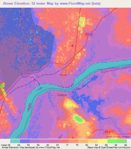 Alvear,Argentina Elevation Map