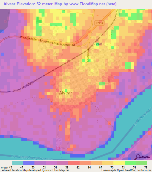 Alvear,Argentina Elevation Map