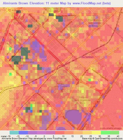 Almirante Brown,Argentina Elevation Map