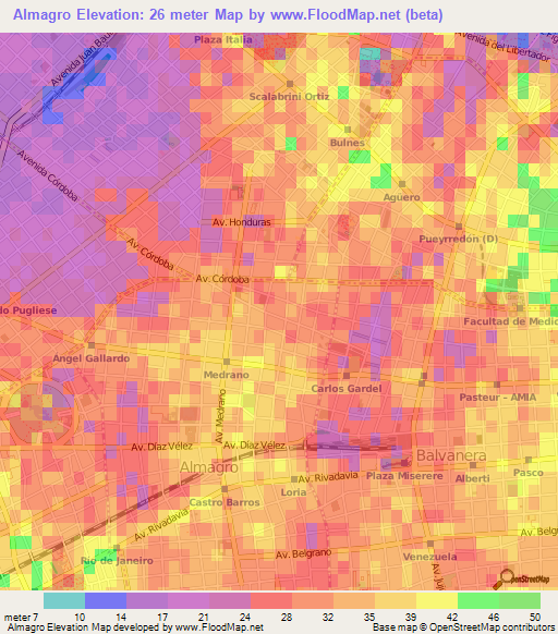 Almagro,Argentina Elevation Map