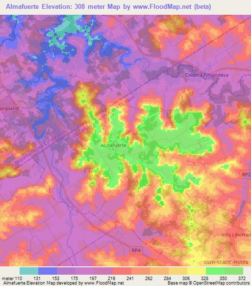 Almafuerte,Argentina Elevation Map