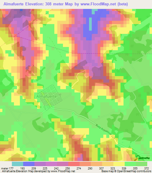 Almafuerte,Argentina Elevation Map