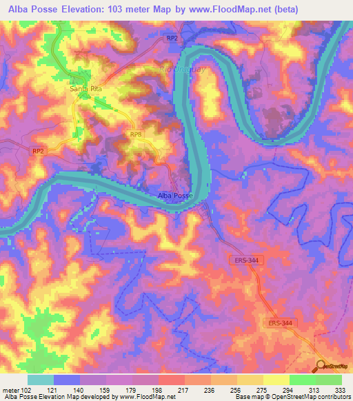 Alba Posse,Argentina Elevation Map