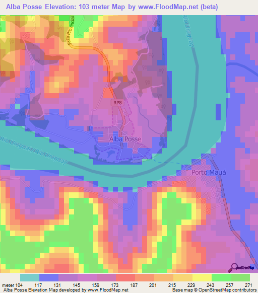 Alba Posse,Argentina Elevation Map