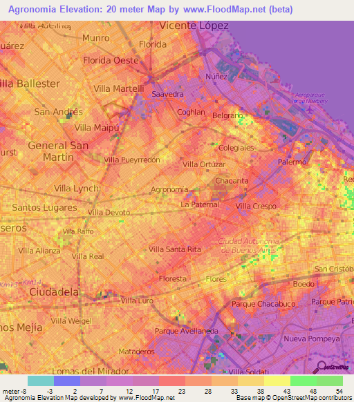 Agronomia,Argentina Elevation Map