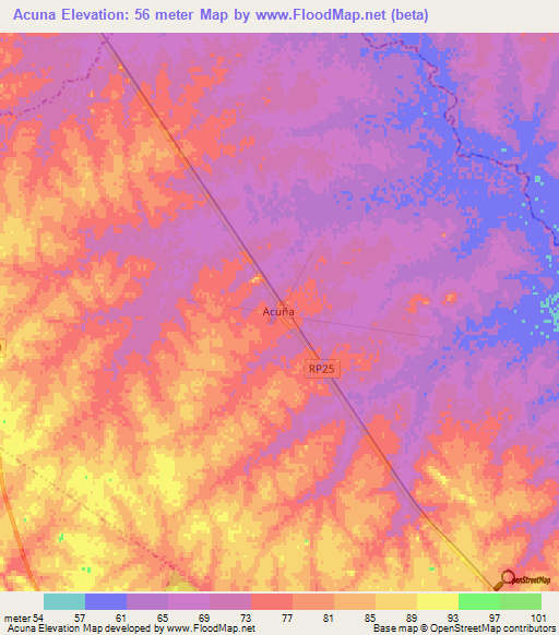 Acuna,Argentina Elevation Map