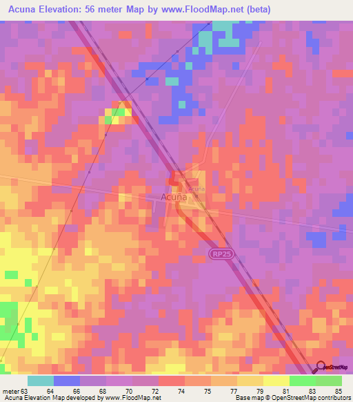 Acuna,Argentina Elevation Map