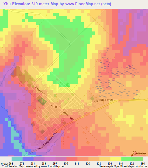 Yhu,Paraguay Elevation Map