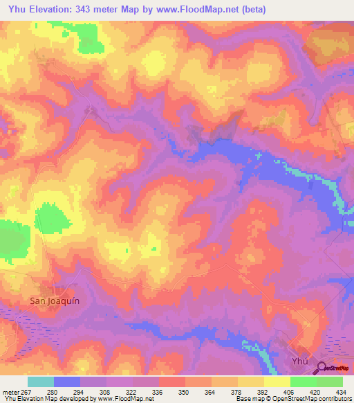 Yhu,Paraguay Elevation Map