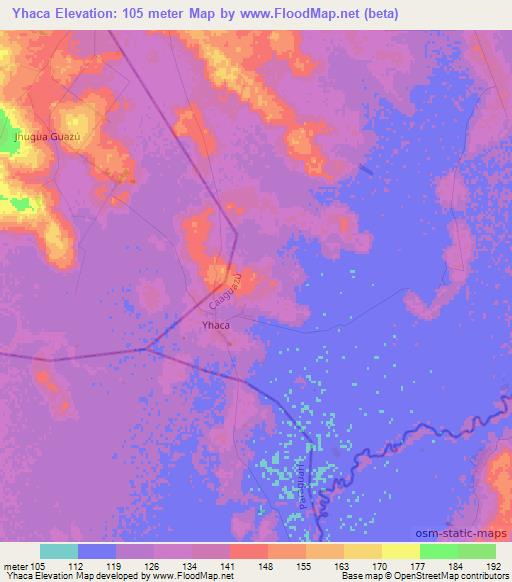 Yhaca,Paraguay Elevation Map