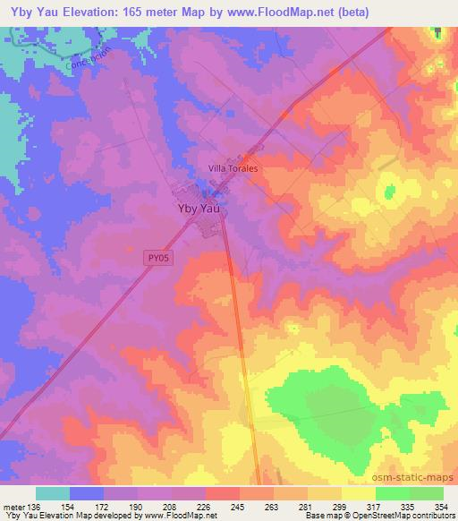 Yby Yau,Paraguay Elevation Map