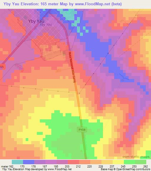 Yby Yau,Paraguay Elevation Map