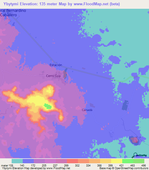 Ybytymi,Paraguay Elevation Map