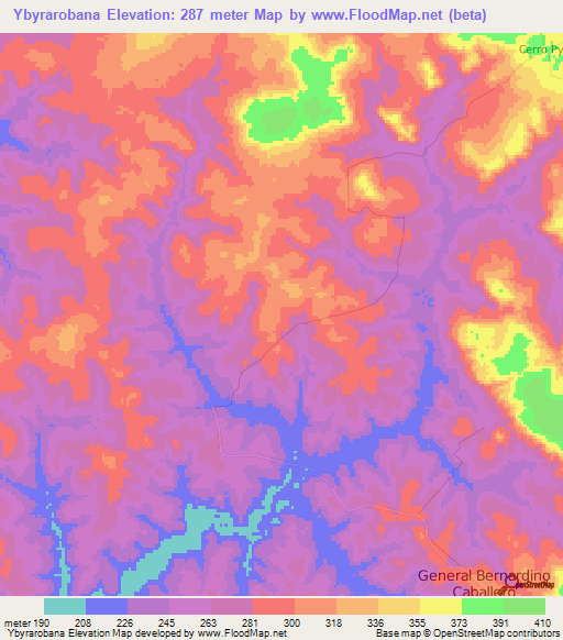 Ybyrarobana,Paraguay Elevation Map