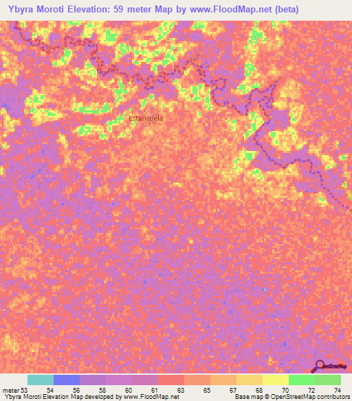 Ybyra Moroti,Paraguay Elevation Map