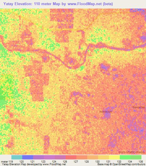 Yatay,Paraguay Elevation Map