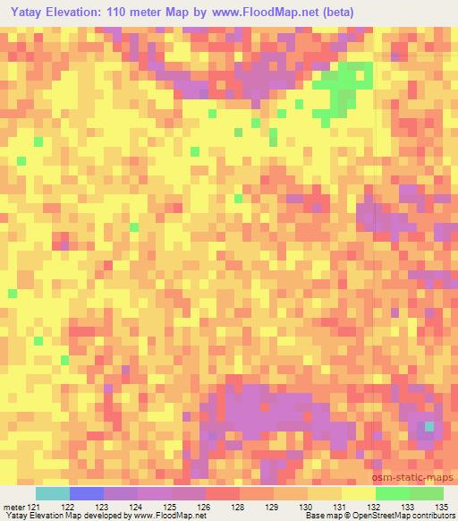 Yatay,Paraguay Elevation Map