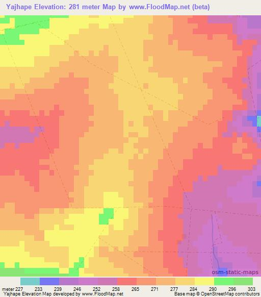 Yajhape,Paraguay Elevation Map