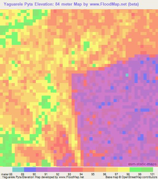Yaguarele Pyta,Paraguay Elevation Map