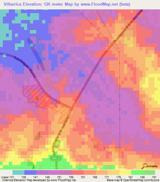 Villarrica,Paraguay Elevation Map