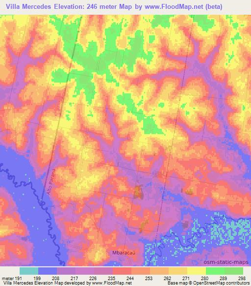 Villa Mercedes,Paraguay Elevation Map