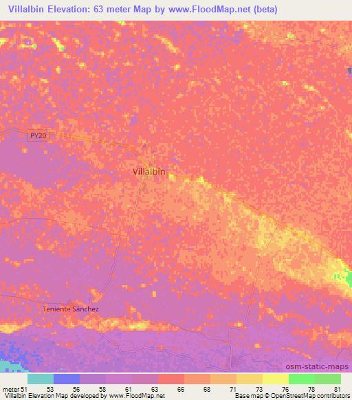 Villalbin,Paraguay Elevation Map