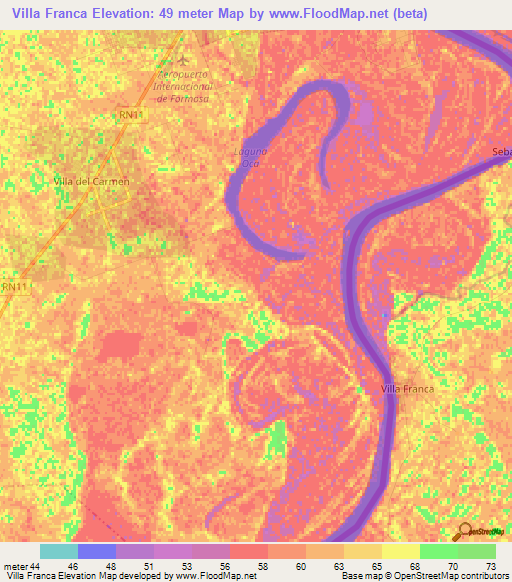 Villa Franca,Paraguay Elevation Map