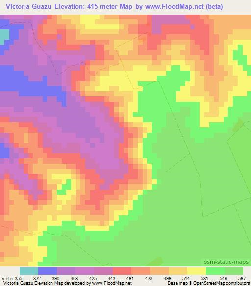 Victoria Guazu,Paraguay Elevation Map