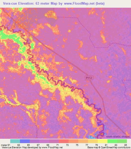 Vera-cue,Paraguay Elevation Map