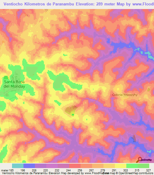 Ventiocho Kilometros de Paranambu,Paraguay Elevation Map