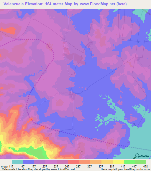 Valenzuela,Paraguay Elevation Map