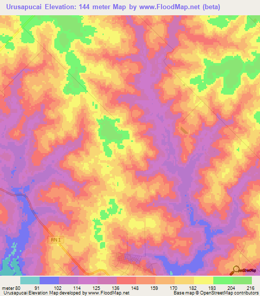 Urusapucai,Paraguay Elevation Map