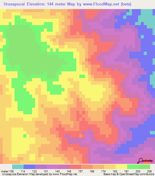 Urusapucai,Paraguay Elevation Map